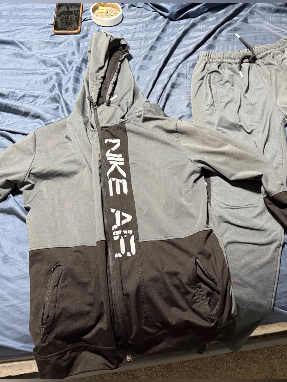 Nike Black and Charcoal Gray Athletic Track Jogging Suit